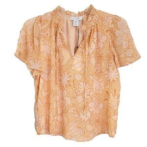 Cupcakes and Cashmere Womens Orange Floral Blouse‎ Ruffled Neck Size M NWT